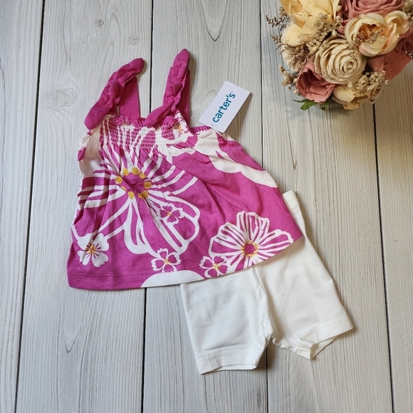 Carter's Other - Carter's tropical pink tank top and white short set Size 3 MO NWT